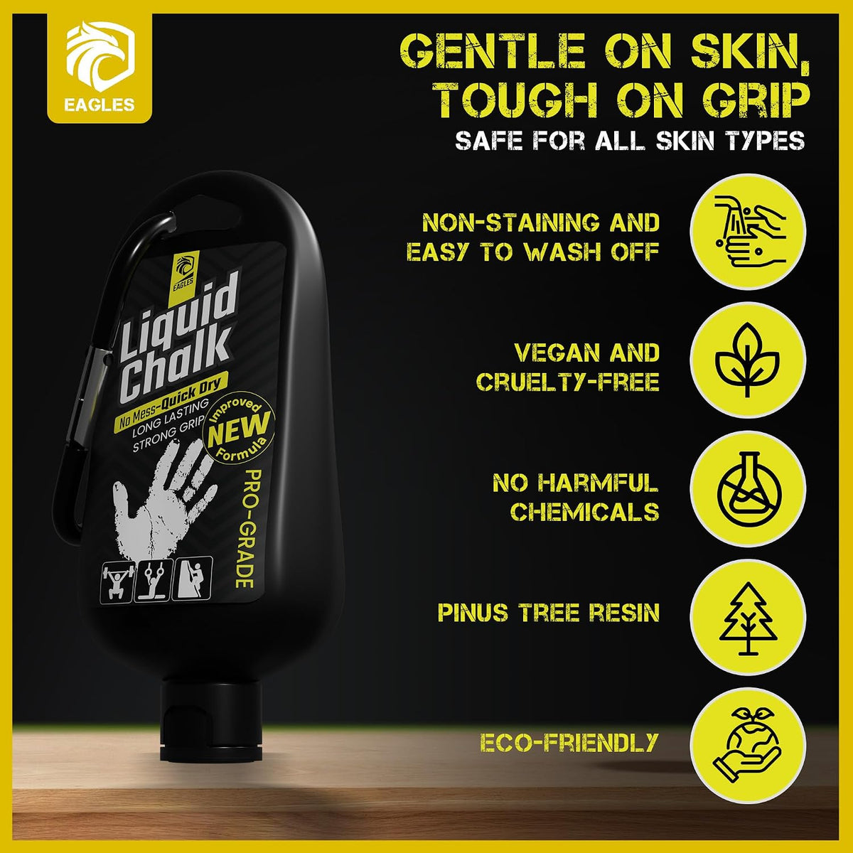 Pro Grade Gym Liquid Chalk 60, 120 or 280Ml & Clear Dry Hand Mess-Free Chalk for Weightlifting, Gymnastics Rock Climbing, Pole Grip, Sports Dries in Seconds - Sweat-Resistant and Long Lasting
